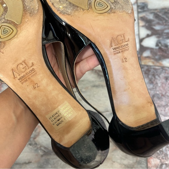 Escarpins AGL Patent Leather - Taille 8B US Femme, Talons Medium, Cuir Verni Noir - État Occasion